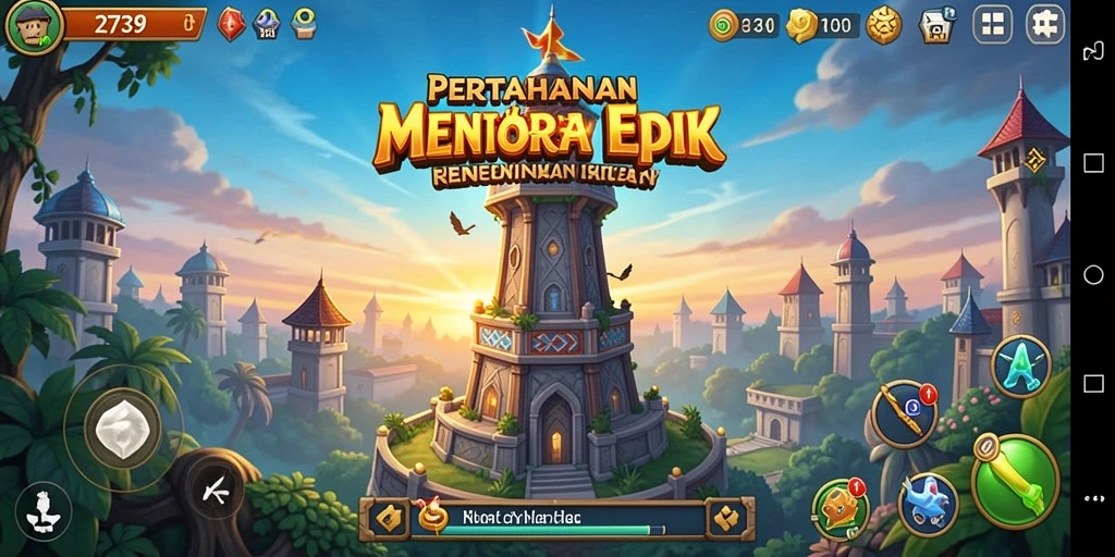 Tampilan gameplay <strong>2739</strong> saat mempertahankan menara dari serangan musuh.
