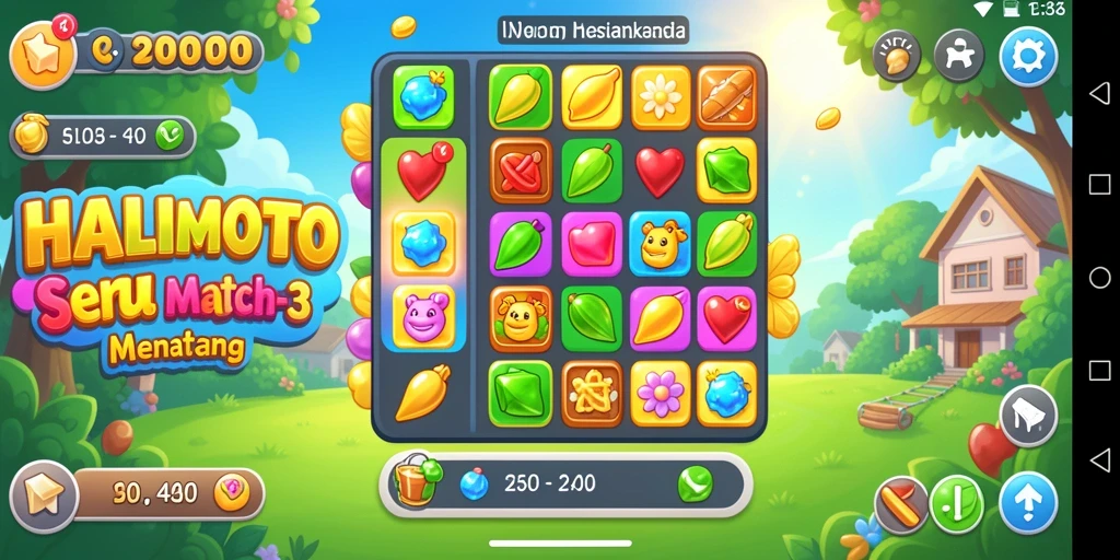 Screenshot gameplay HALIMTOTO menunjukkan keseruan dan warna-warna cerah dari permainan Match-3.