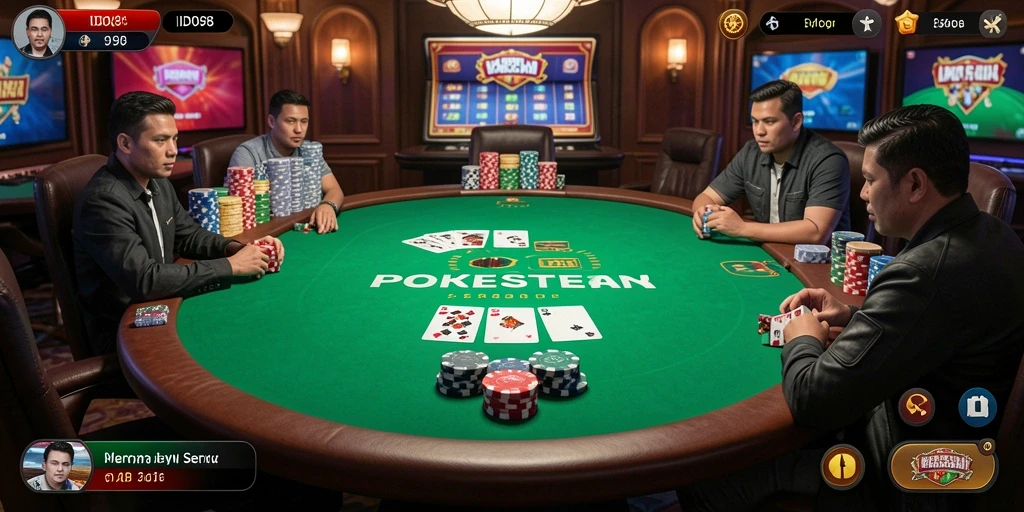 Screenshot gameplay ID098 menampilkan suasana Poker yang seru dan mendebarkan.