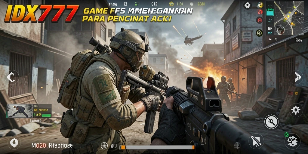 Screenshot permainan IDX777 menampilkan aksi tembak-menembak yang intens.