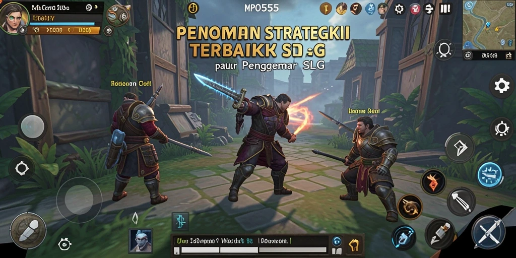 Tampilan gameplay MPO555 dengan berbagai unit dan bangunan strategis.