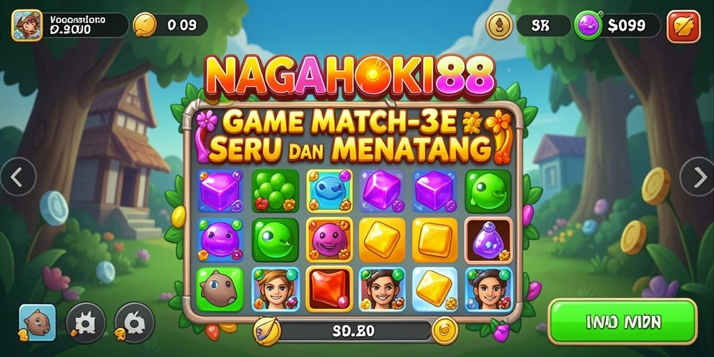Tampilan gameplay NAGAHOKI88 dengan tantangan Match-3 yang menarik.