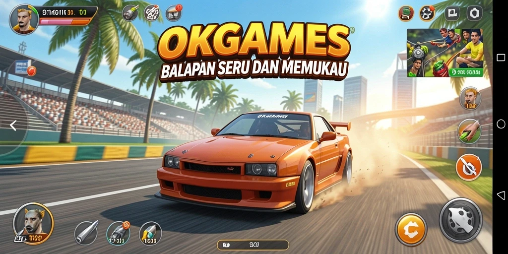 Tampilan gameplay seru dari OKGAMES yang menunjukkan aksi balapan.