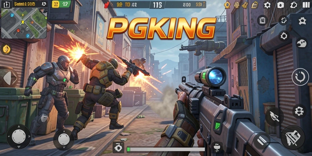 Screenshot PGKING menampilkan pertempuran TPS yang mendebarkan.