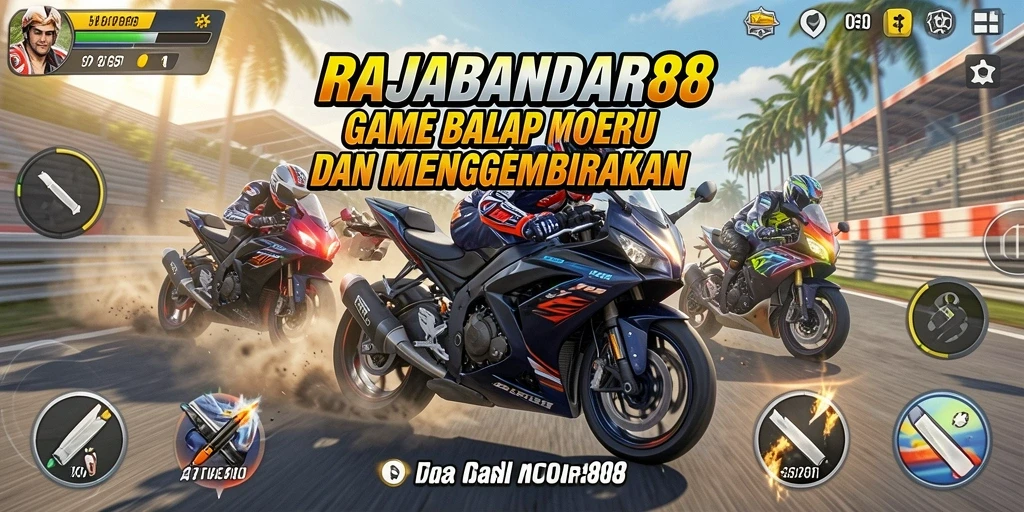 Tampilan gameplay menegangkan dari RAJABANDAR88 saat balapan motor.