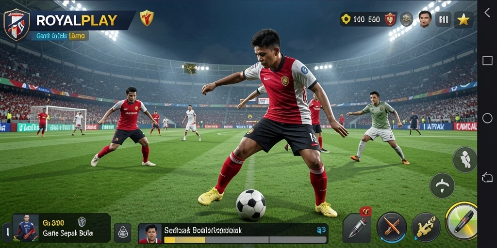 Tampilan seru gameplay sepak bola di ROYALPLAY.