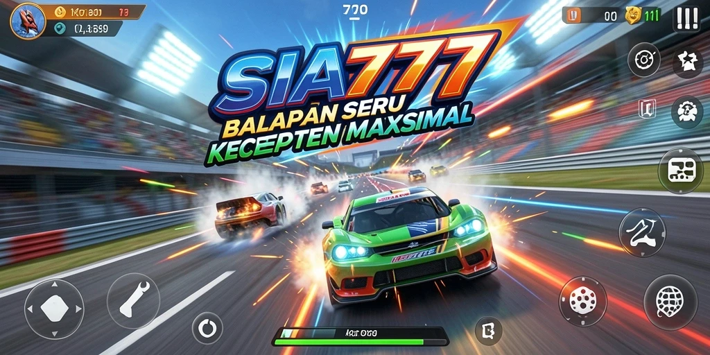 Tampilan gameplay SIA777 saat balapan di trek yang menantang.