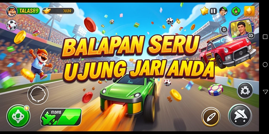 Screenshot gameplay TALAS89 menampilkan aksi balapan mendebarkan.